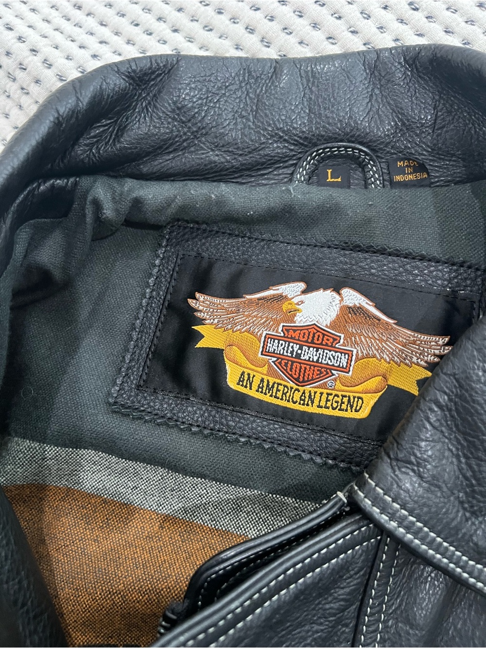 Harley-Davidson Black Leather Jacket with Gold & Brown Patch